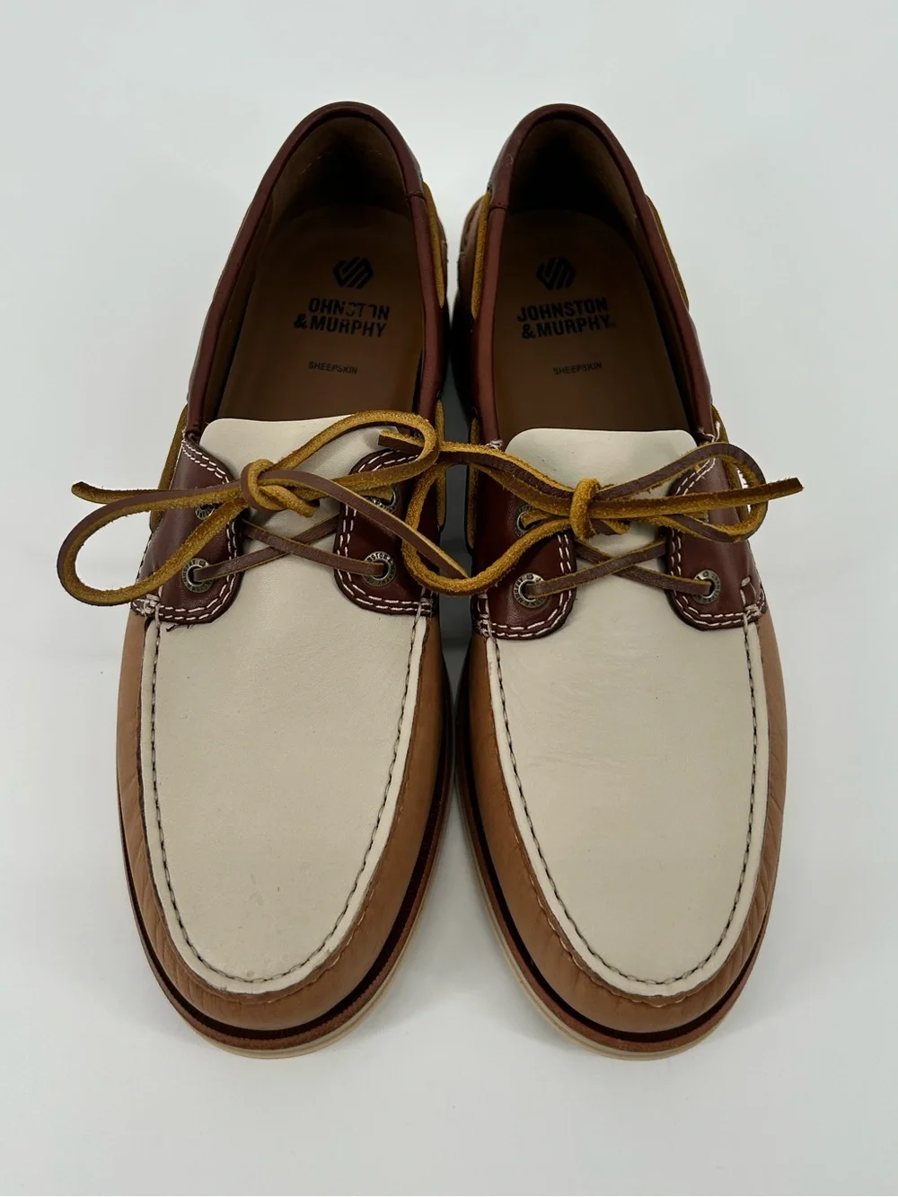 NWOB Johnston & Murphy Monaco 2-eye boat shoe tan multi glove leather sheep 8.5